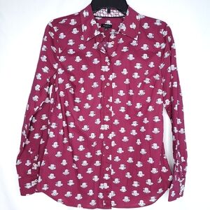 TALBOTS Women's Teacup/Saucer Print Button Down Shirt SMALL